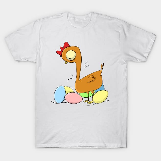 Surprised Hen - Colored Eggs T-Shirt by ModManner